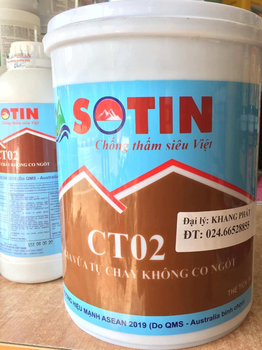 Phụ gia chống thấm vữa tự chảy CT02 Sotin (lon 5L)